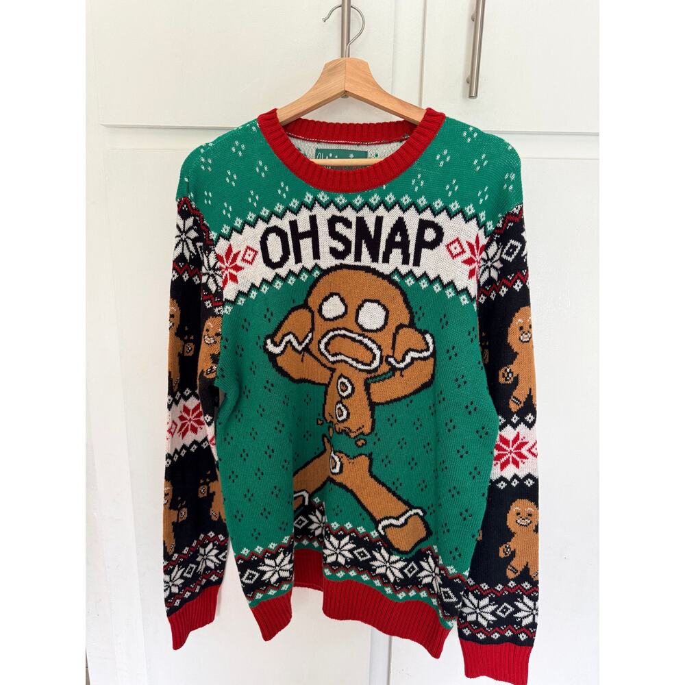 Gingerbread Man OH Snap Ugly Christmas Sweater Mens Size Medium